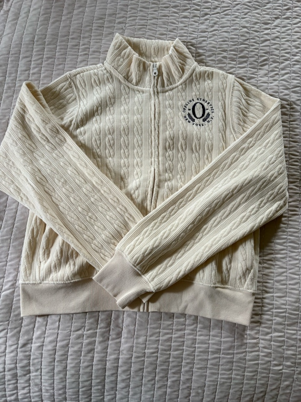 Offline by aerie Cable-Knit Full Zip Sweatshirt - Cream